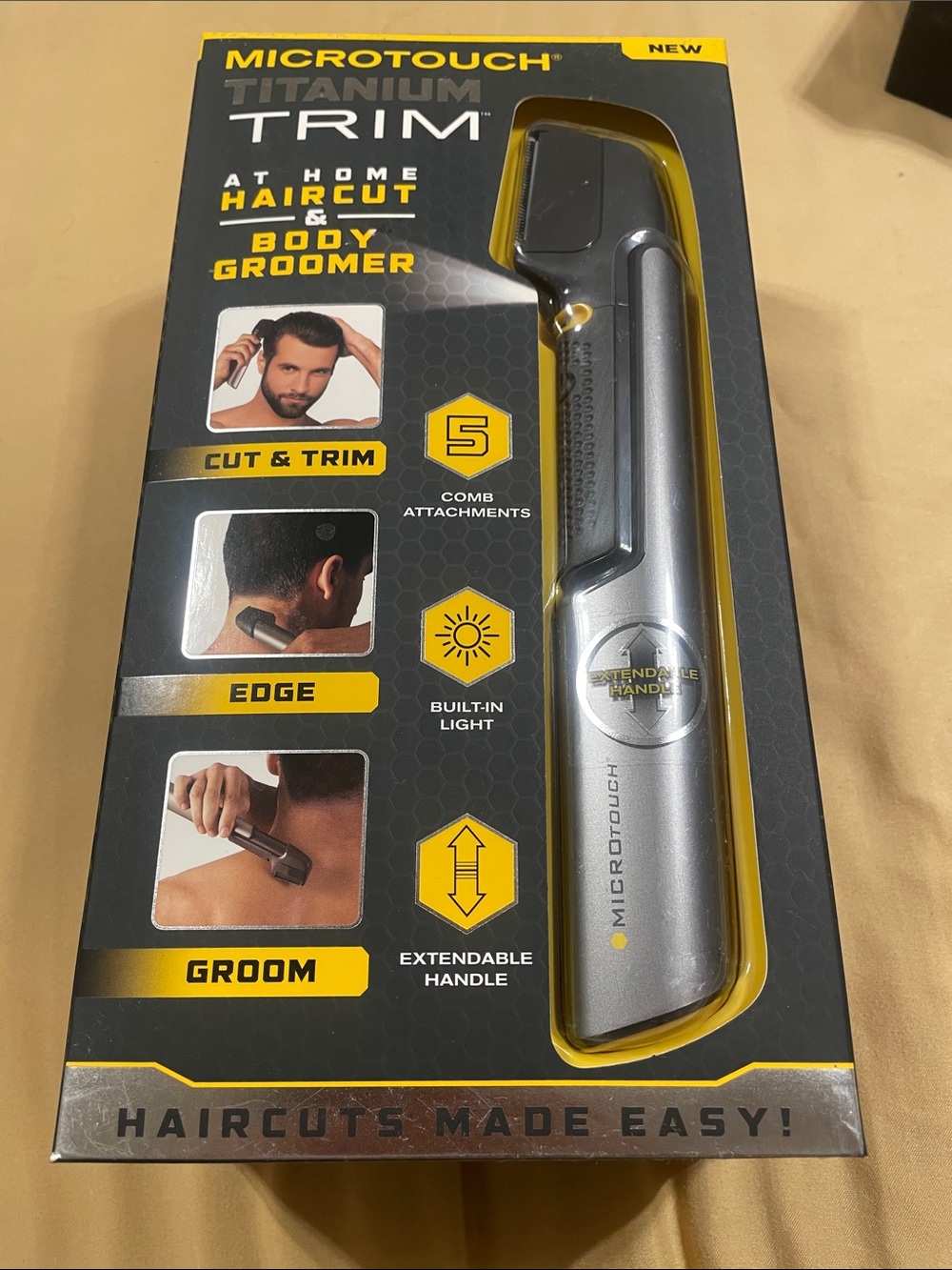 Titanium Microtouch Trim Groomer - Silver with Yellow Accents